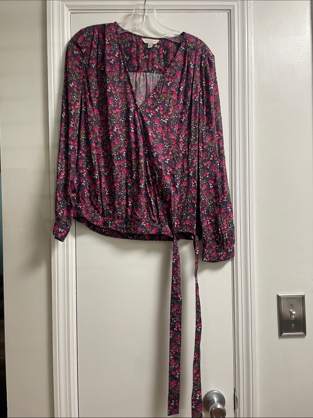 Lucky Brand Dark Floral Wrap Blouse - Pink